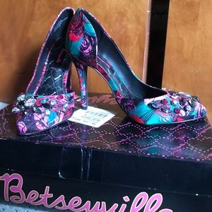 Betsey Johnson Floral Bejeweled Pumps